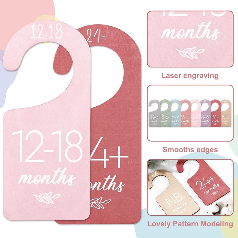 Whaline 8Pcs Baby Closet Dividers Boho Design Hanging Wooden Colorful Babys Closet Size Hanger Organizer Double-Sided Newborn to 24 Months Thicken Baby Wardrobe Organizer - Image 3